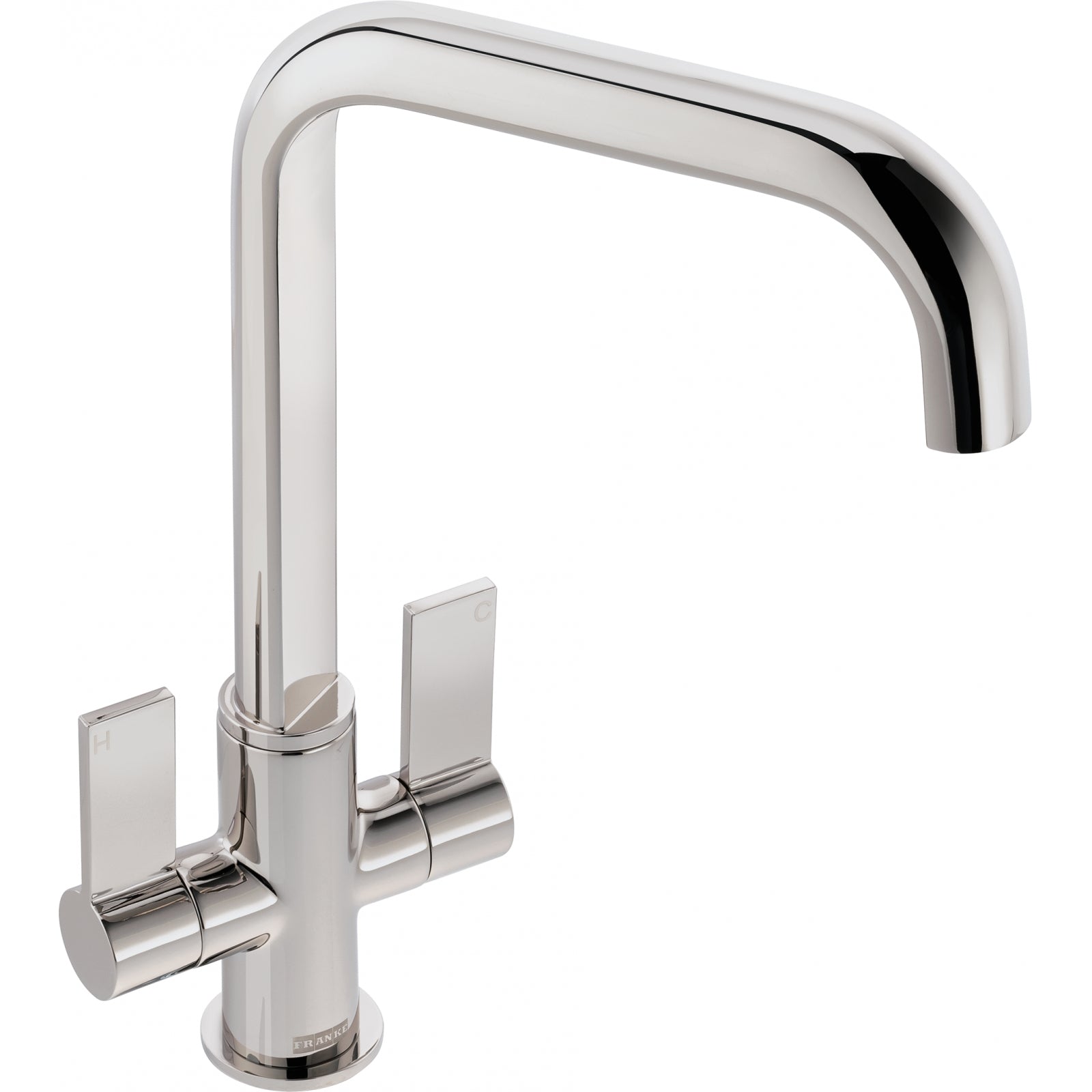 Franke Orlando Polished Nickel Dual Lever Kitchen Tap Brass U-Spout 324mm