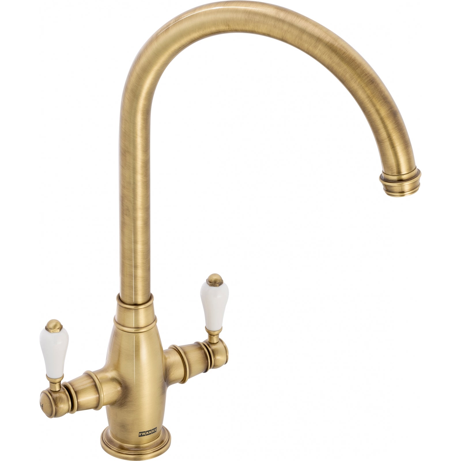 Franke Gloriana Classic Brass Twin Lever Kitchen Tap J-Spout Swivel 405mm