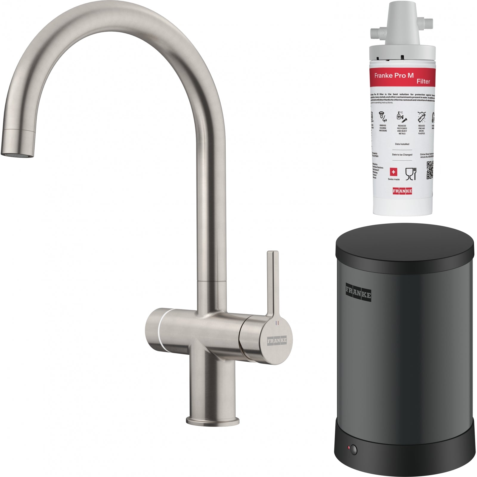Franke Maris Water Hub 3-in-1 Electronic Boiling Tap Decor Steel Kitchen