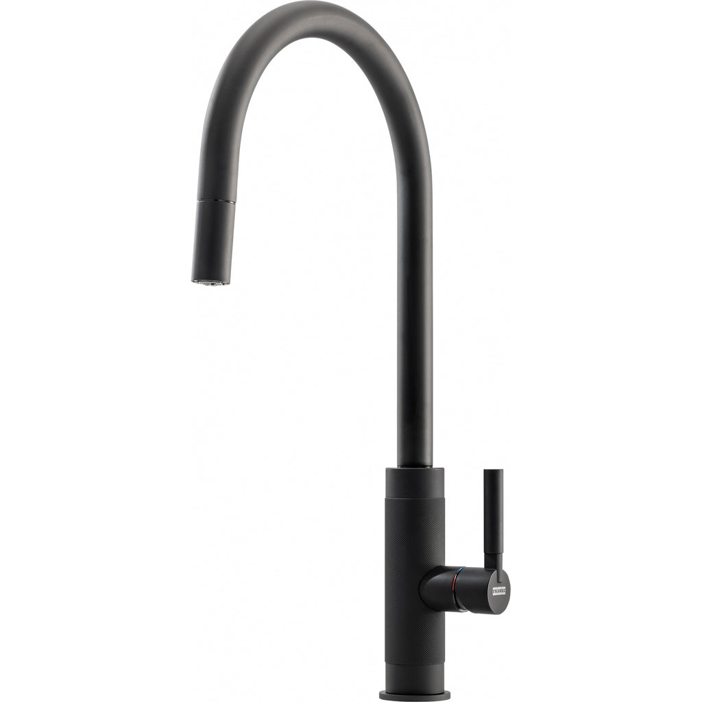 Franke Tessuto Matt Black Pull Out Nozzle Kitchen Tap Brass J-Spout 455mm