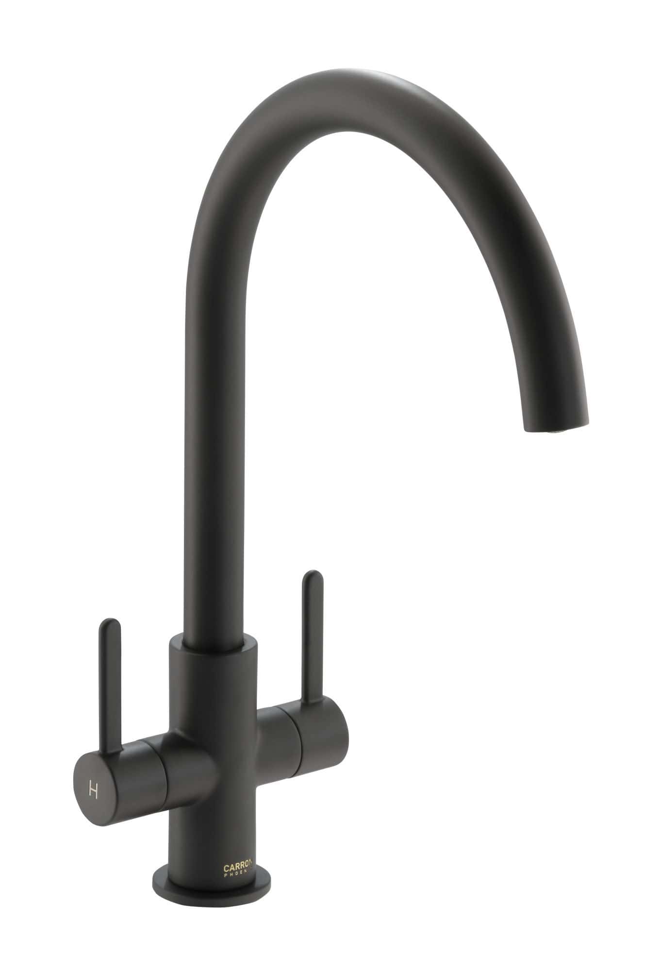 Carron Phoenix Rosolina Matt Black Single Lever Kitchen Tap J-Spout Swivel