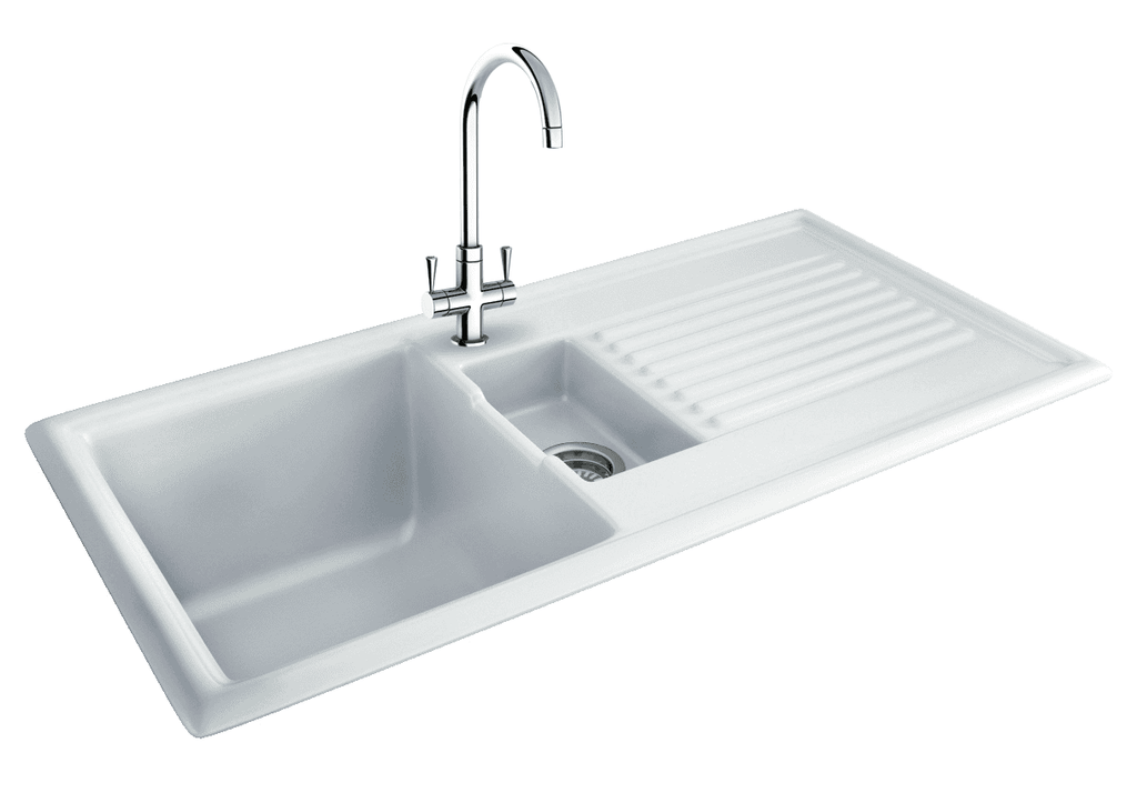 Carron Phoenix Sienna 150 Ceramic 1.5 Bowl Glacier White Kitchen Sink Inset