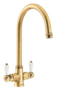 Carron Phoenix Windsor Bronze Kitchen Tap White Handles Traditional Bridge