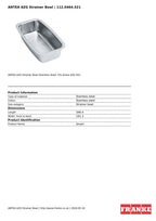 Franke Antea AZG Strainer Bowl Stainless Steel Kitchen Sink 346mm 112.0464.521 — view 3