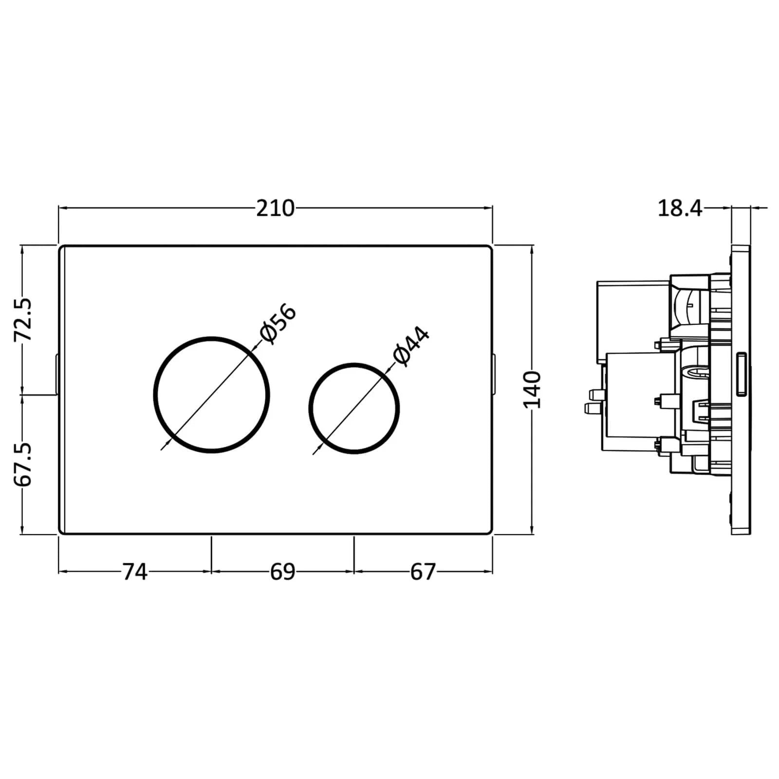 Pneumatic Dual Flush Plate Matt Black Concealed Cistern Push Button 210x140mm