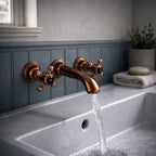 Traditional Wall Mounted Basin Mixer Tap Brushed Copper Crosshead Ceramic WRAS