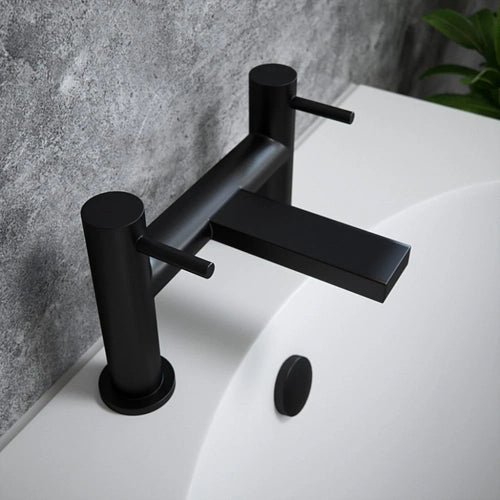 Bath Filler Tap Matt Black Dual Lever Deck Mounted Brass Body WRAS Kew