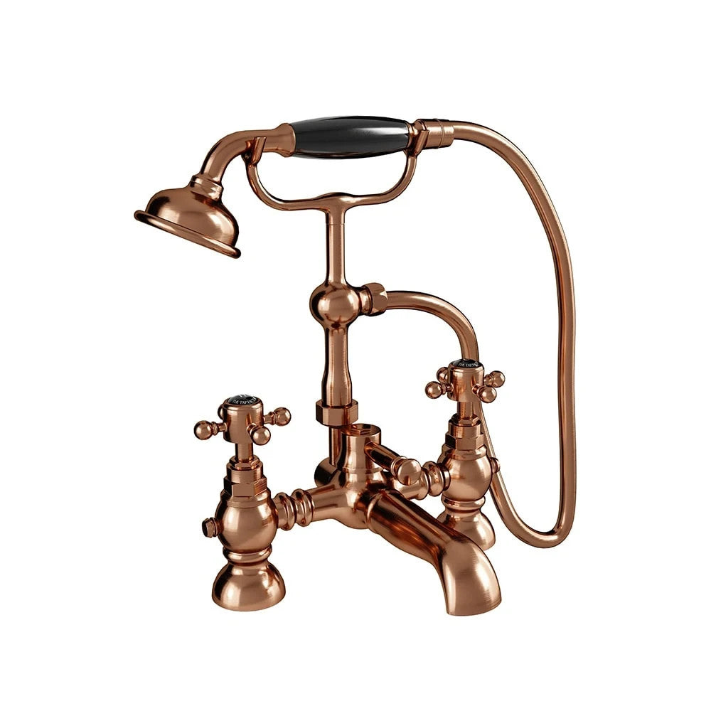 Traditional Bath Shower Mixer Tap Crosshead Brushed Copper WRAS Deck Mounted