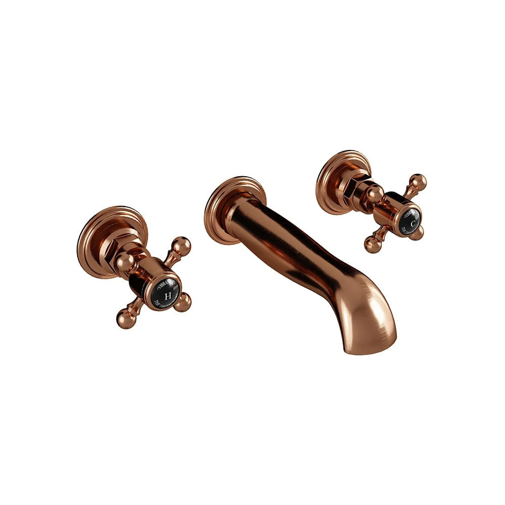 Traditional Wall Mounted Basin Mixer Tap Brushed Copper Crosshead Ceramic WRAS