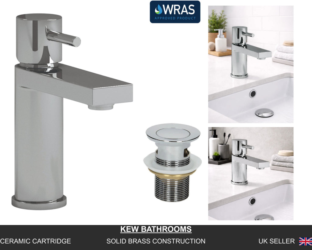Basin Mixer Tap Chrome inc Waste Single Lever WRAS Bathroom Sink Brass