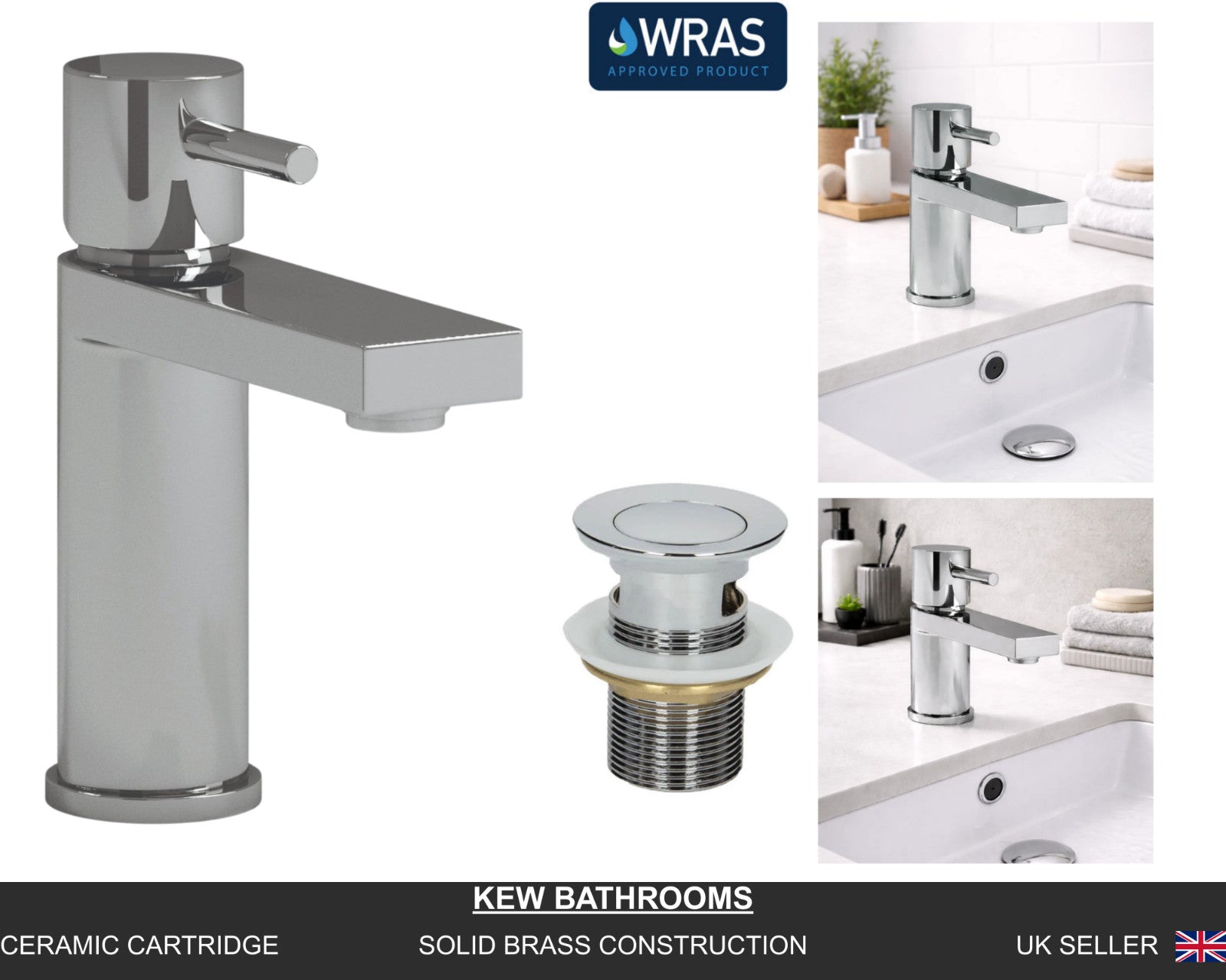 Basin Mixer Tap Chrome inc Waste Single Lever WRAS Bathroom Sink Brass