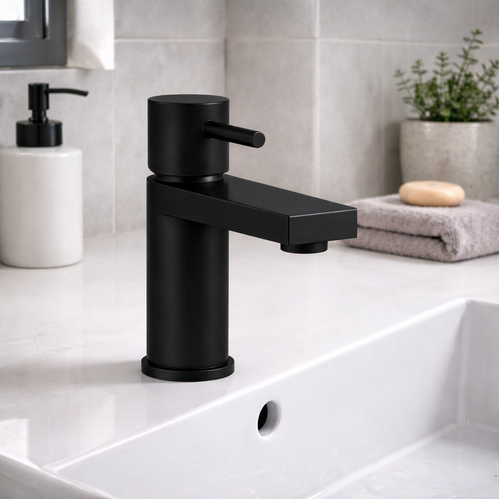 Basin Mixer Tap Matt Black inc Waste Single Lever WRAS Bathroom Sink Brass