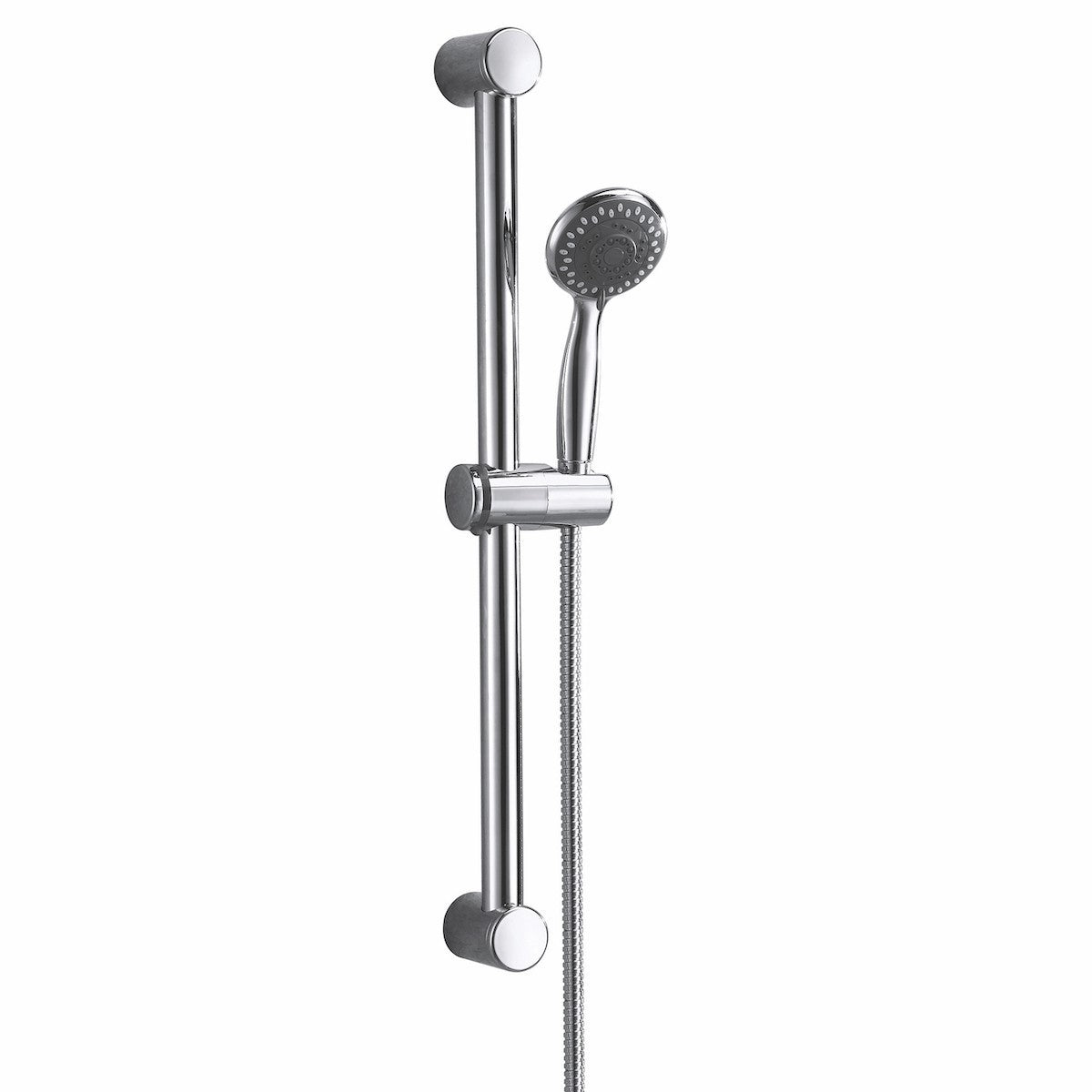 Round Shower Riser Rail Kit Chrome Adjustable Head Hose Bar Set Wall Mounted