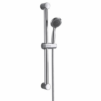Round Shower Riser Rail Kit Chrome Adjustable Head Hose Bar Set Wall Mounted
