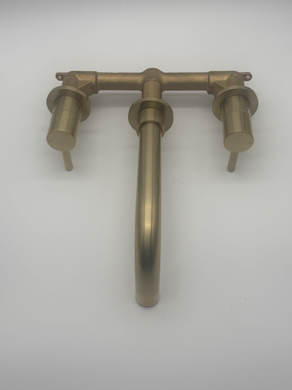 Kew Wall Mounted Basin Mixer Tap Brushed Brass Dual Lever WRAS Bathroom