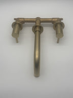 Kew Wall Mounted Basin Mixer Tap Brushed Brass Dual Lever WRAS Bathroom