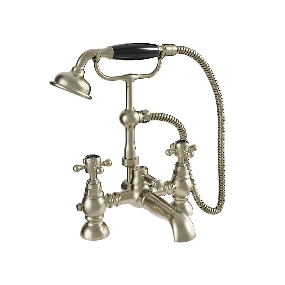 Traditional Bath Shower Mixer Tap Crosshead Brushed Nickel WRAS Deck Mounted