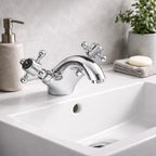 Traditional Twin Handle Basin Mixer Tap Chrome Inc Waste WRAS Brass