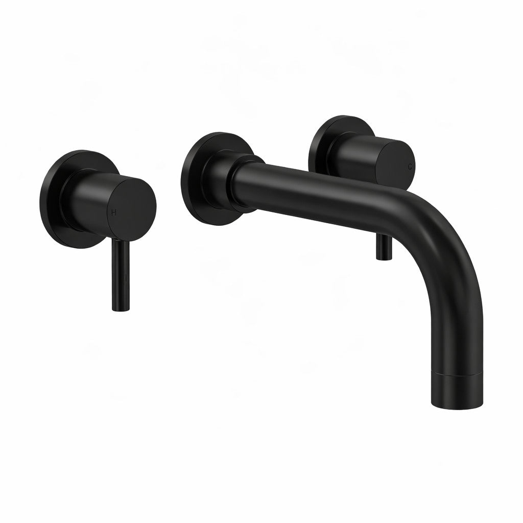 Wall Mounted Basin Mixer Tap Matt Black Dual Lever WRAS Bathroom Brass