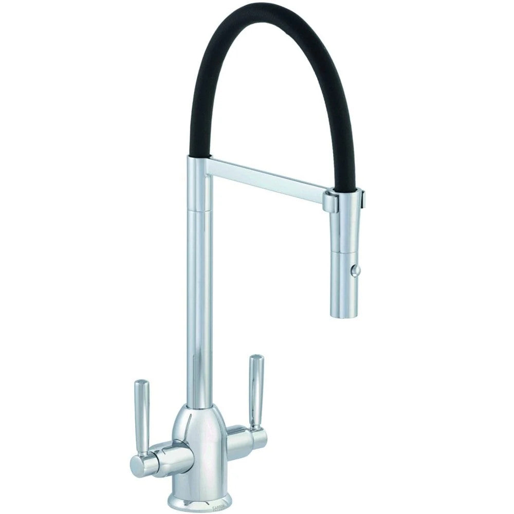 Carron Phoenix Dante Pull Out Nozzle Twin Lever Kitchen Tap Black Chrome — view 2