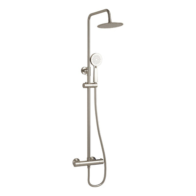 Exposed Thermostatic Shower Set Brushed Nickel Bar Valve 200mm Rain Head Brass