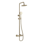 Exposed Thermostatic Shower Set Brushed Brass Bar Valve 200mm Rain Head Brass