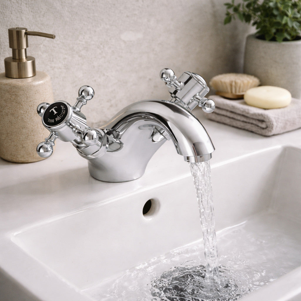 Traditional Twin Handle Basin Mixer Tap Chrome Inc Waste WRAS Brass