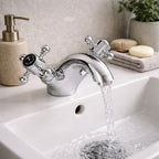 Traditional Twin Handle Basin Mixer Tap Chrome Inc Waste WRAS Brass