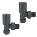 Angled Radiator Valve Pair Matt Black 1/2 BSP Manual Modern Round Handle Brass