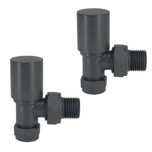 Angled Radiator Valve Pair Matt Black 1/2 BSP Manual Modern Round Handle Brass