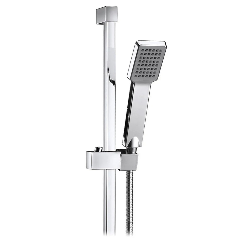 Square Shower Riser Rail Kit Chrome Adjustable Head Hose Bar Set Wall Mounted