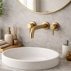 Kew Wall Mounted Basin Mixer Tap Brushed Brass Dual Lever WRAS Bathroom
