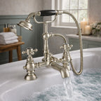 Traditional Bath Shower Mixer Tap Crosshead Brushed Nickel WRAS Deck Mounted