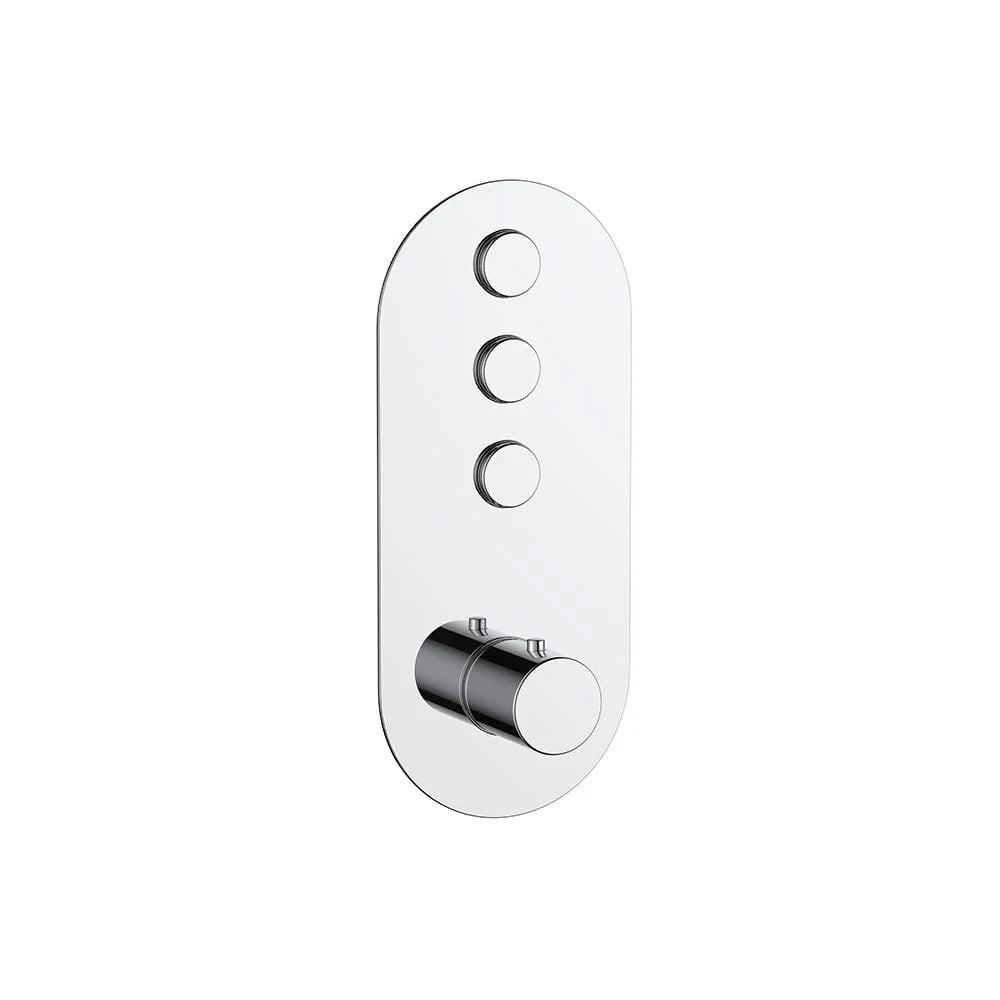 Concealed Thermostatic Shower Valve Chrome Push Button Triple Outlet Brass WRAS