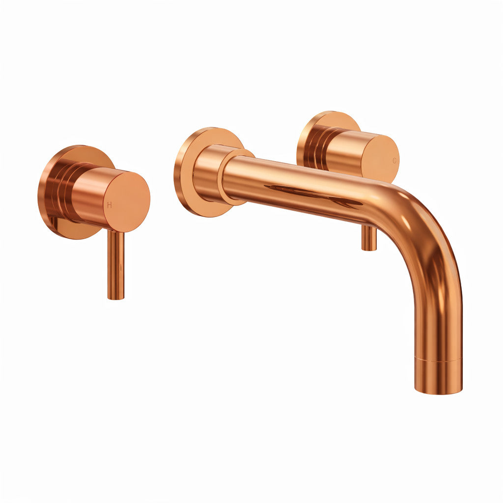 Wall Mounted Basin Mixer Tap Brushed Copper Dual Lever WRAS Bathroom Brass