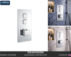 Square Concealed Thermostatic Shower Valve Chrome Push Button Twin Outlet WRAS