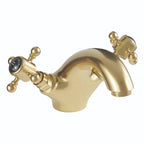 Traditional Twin Handle Basin Mixer Tap Brushed Brass Inc Waste WRAS Brass