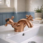 Traditional Twin Handle Basin Mixer Tap Brushed Copper Inc Waste WRAS Brass