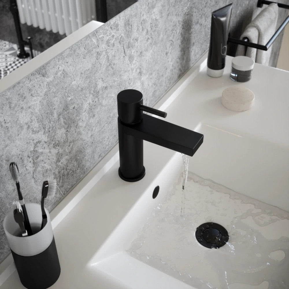 Basin Mixer Tap Matt Black inc Waste Single Lever WRAS Bathroom Sink Brass