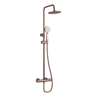 Exposed Thermostatic Shower Set Brushed Copper Bar Valve 200mm Rain Head Brass