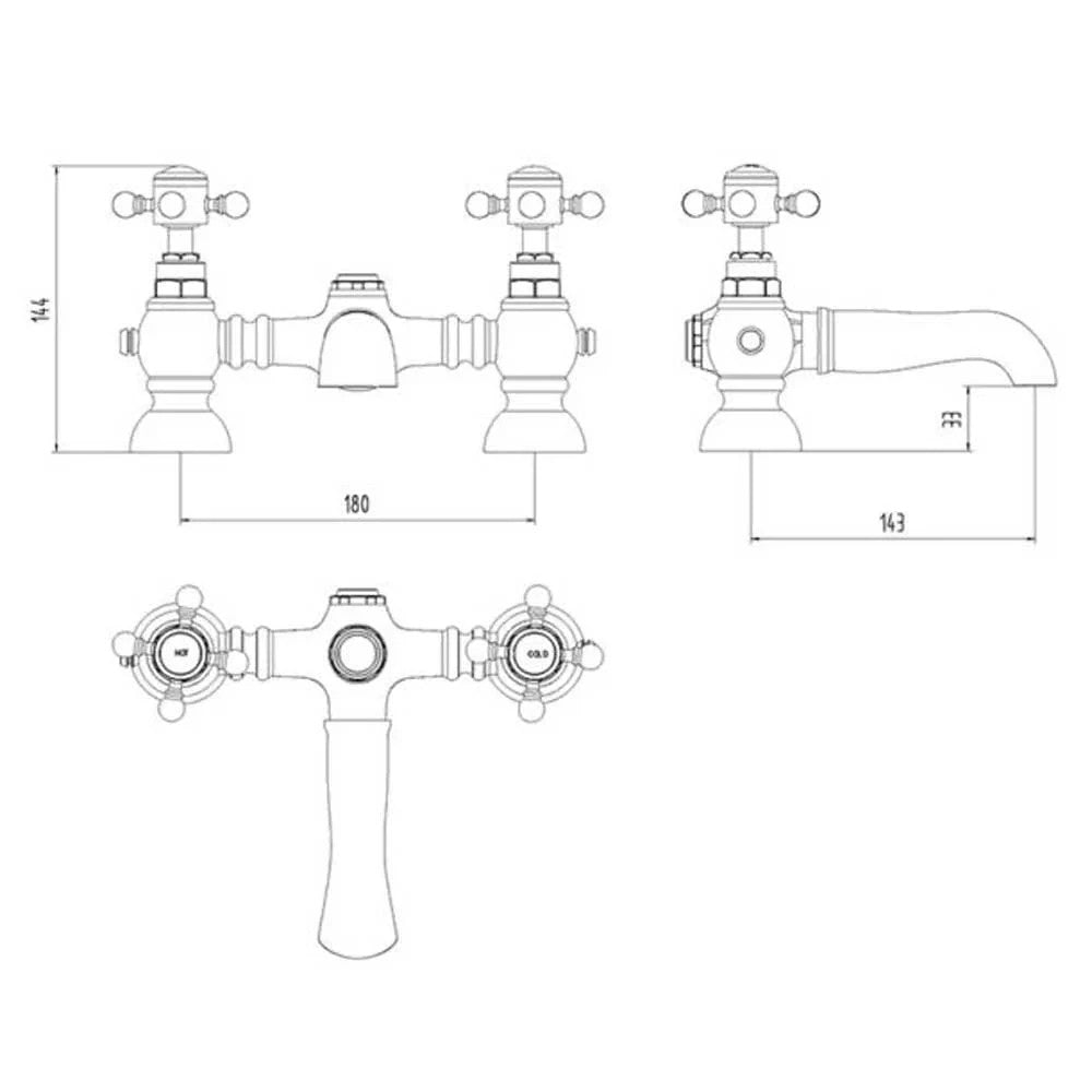 Traditional Bath Filler Tap Brushed Brass Crosshead Ceramic Valve WRAS Brass
