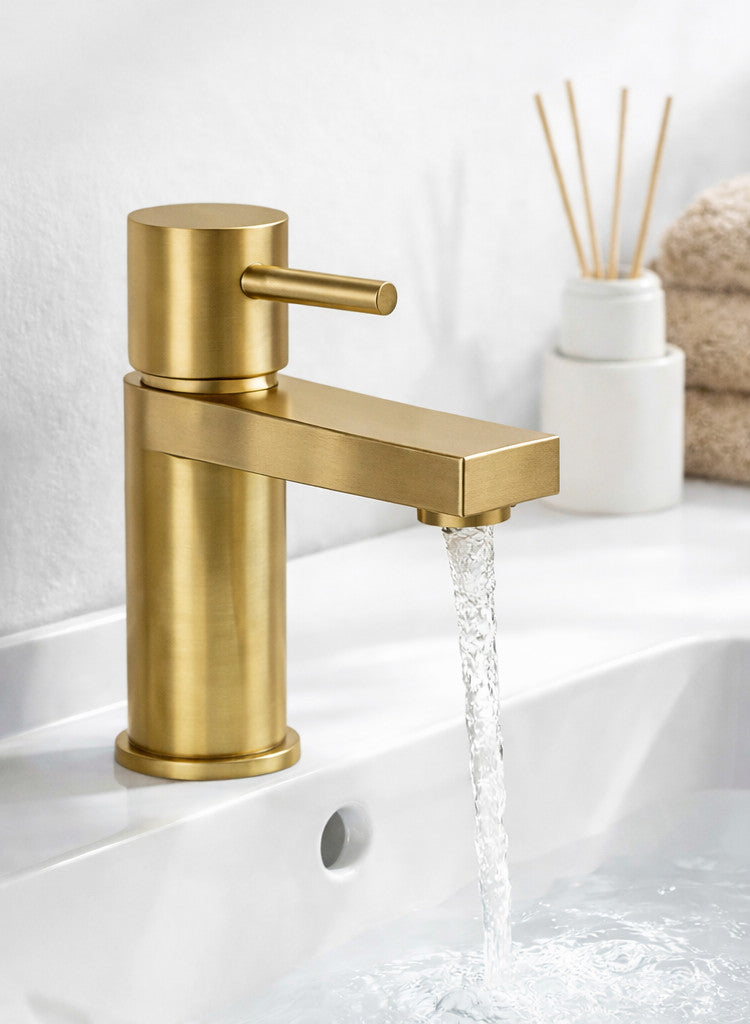 Basin Mixer Tap Brushed Brass inc Waste Single Lever WRAS Bathroom Sink Brass