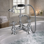 Traditional Bath Shower Mixer Tap Crosshead Chrome WRAS Deck Mounted Brass
