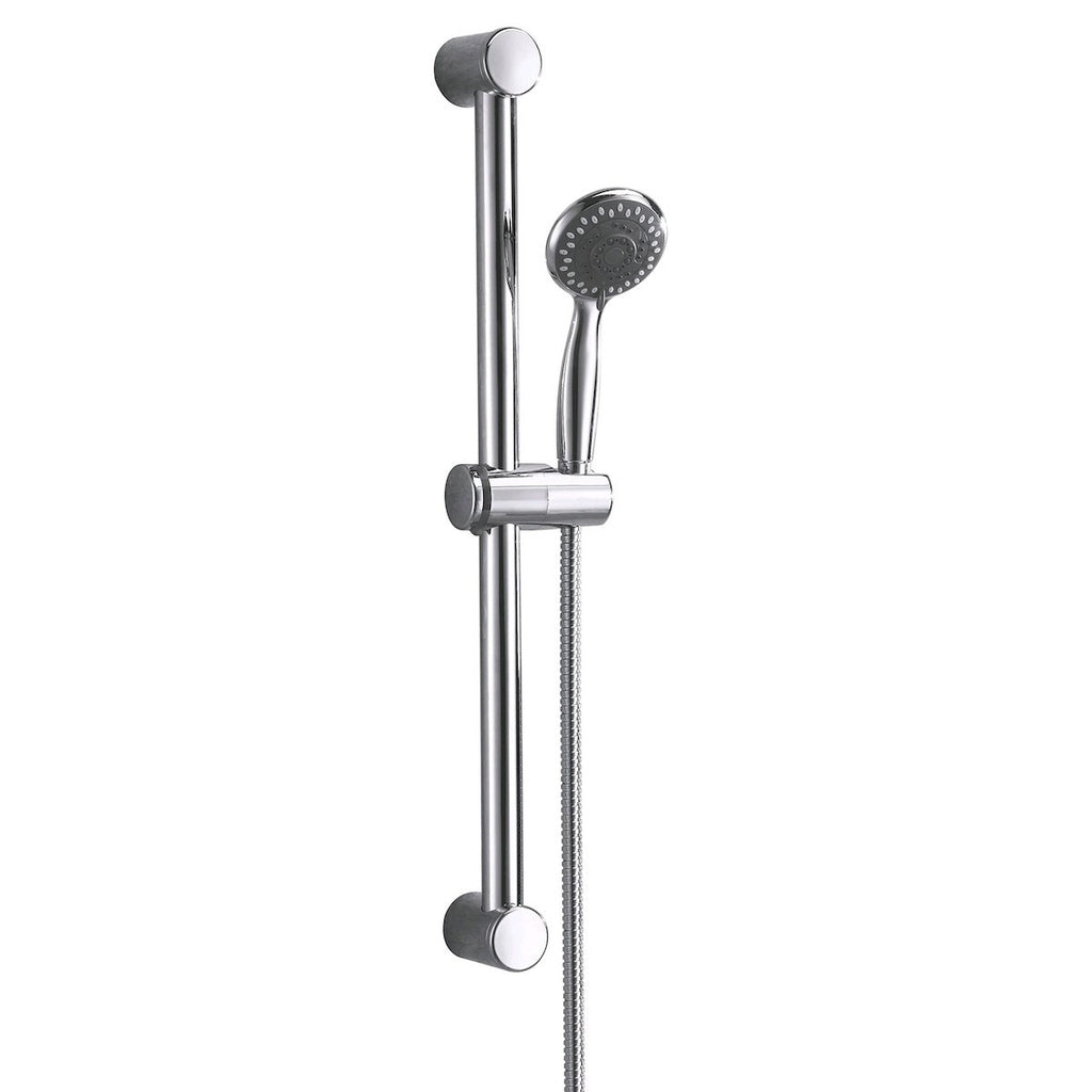 Round Shower Riser Rail Kit Chrome Adjustable Head Hose Bar Set Wall Mounted