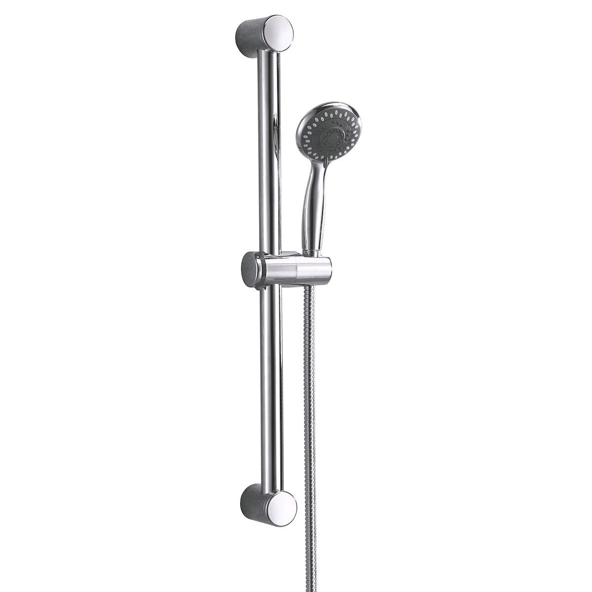 Round Shower Riser Rail Kit Chrome Adjustable Head Hose Bar Set Wall Mounted