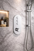 Concealed Thermostatic Shower Valve Chrome Push Button Triple Outlet Brass WRAS