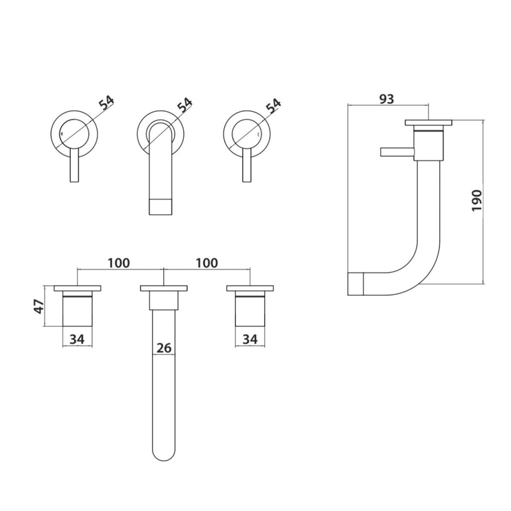 Wall Mounted Basin Mixer Tap Chrome Dual Lever WRAS Bathroom Brass