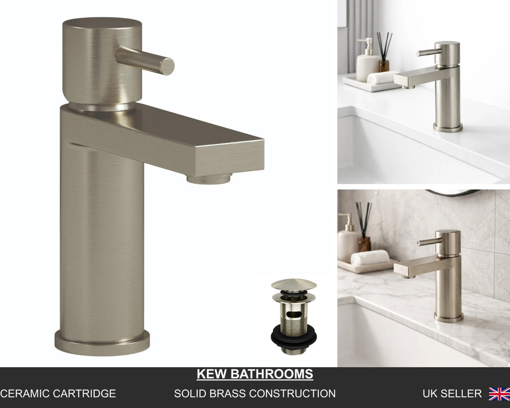 Basin Mixer Tap Brushed Nickel inc Waste Single Lever WRAS Bathroom Sink