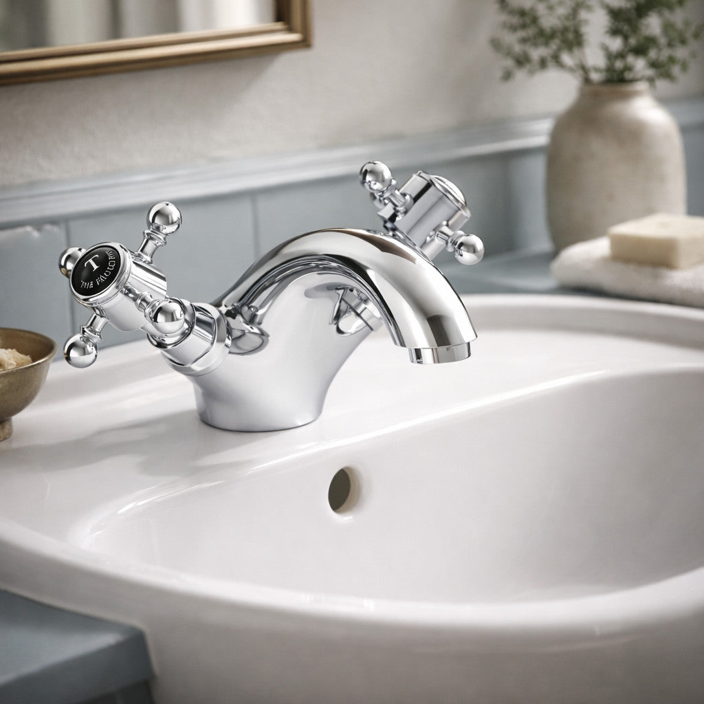 Traditional Twin Handle Basin Mixer Tap Chrome Inc Waste WRAS Brass
