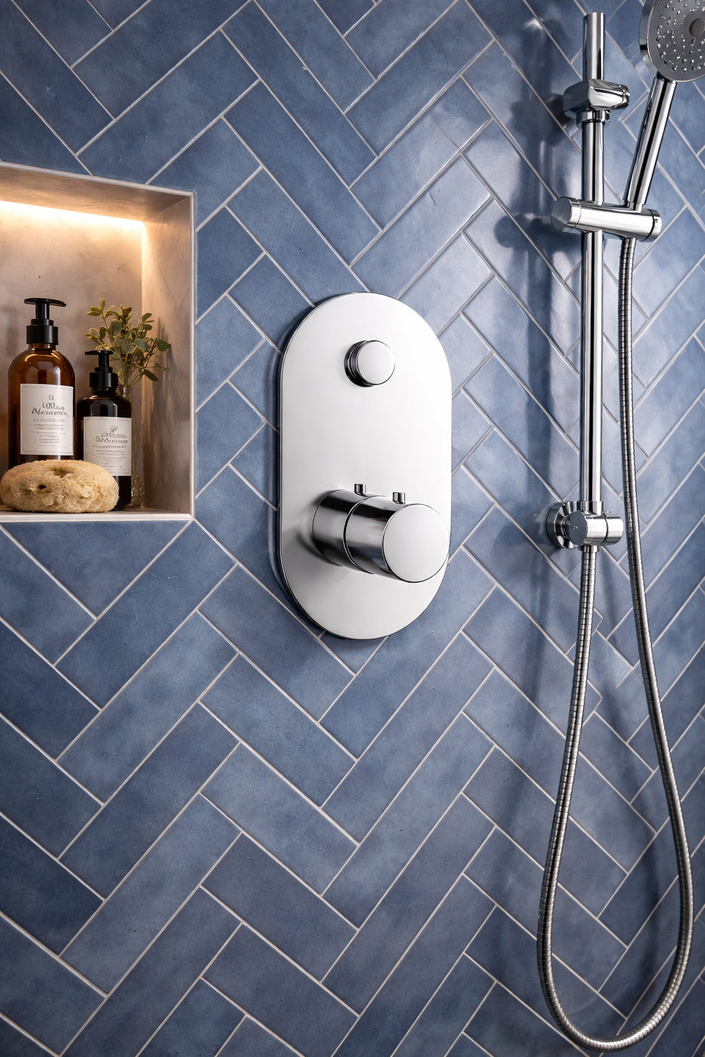 Concealed Thermostatic Shower Valve Chrome Push Button Single Outlet Brass WRAS